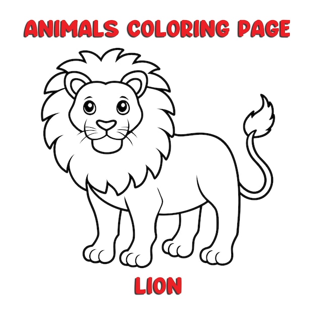 Vector cute lion outline art illustration coloring page book for kids