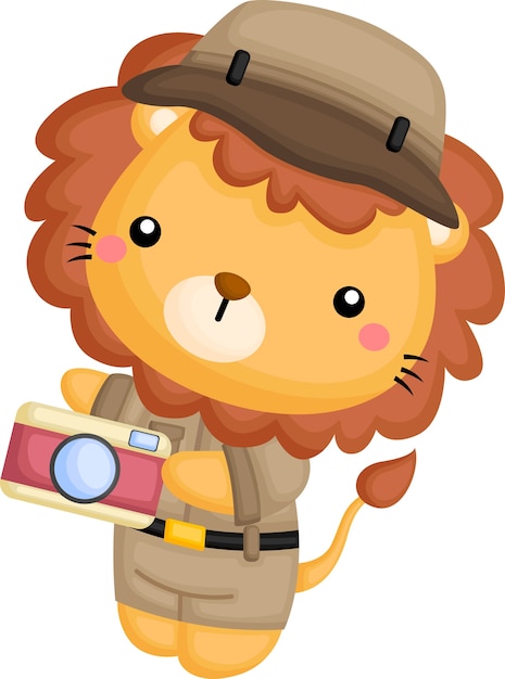 A cute lion in a safari ranger costume