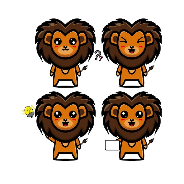 Cute lion set collection Vector illustration lion mascot character flat style cartoon