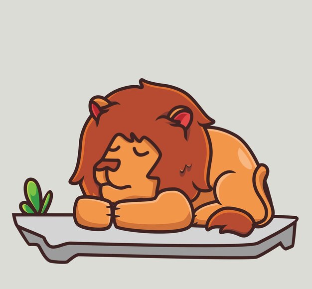 Cute lion sleep on the ground cartoon animal nature concept Isolated illustration Flat Style