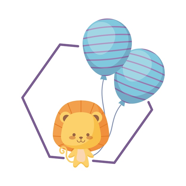 Cute lion with balloons helium