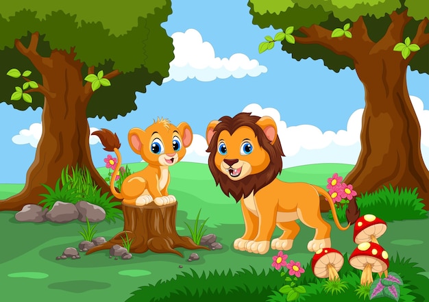 Cute lions in the forest