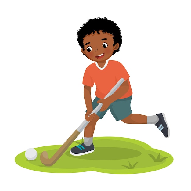 cute little African boy playing hockey