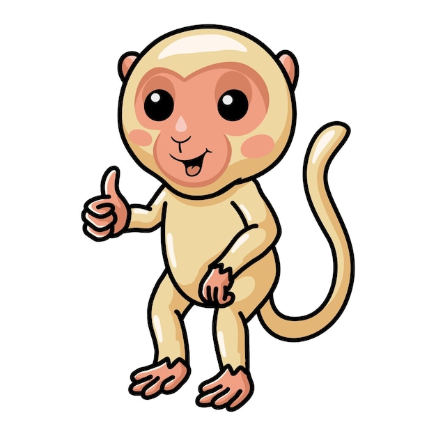 Vector cute little albino monkey cartoon giving thumb up