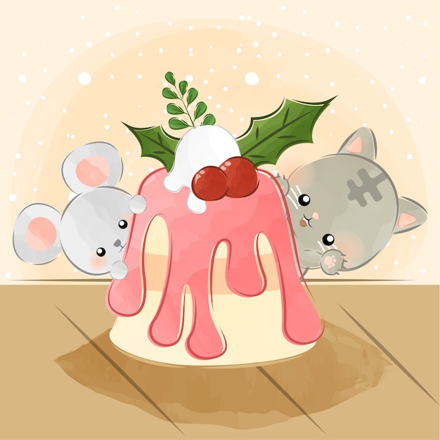 cute little animals and delicious cake