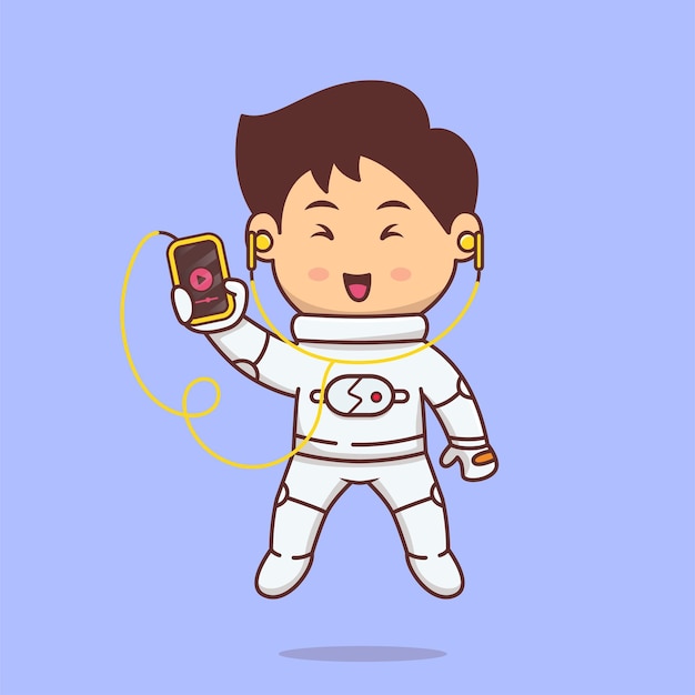 Cute Little Astronaut Playing Music with Music Player Space technology Vector Illustration