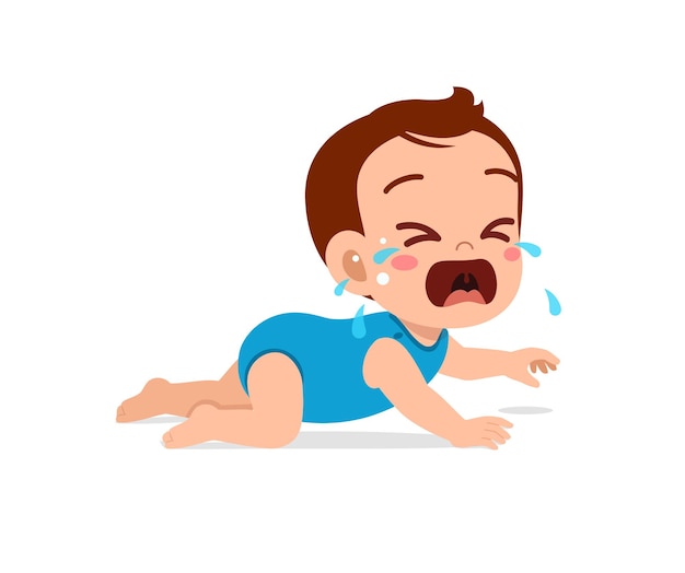 Vector cute little baby boy show sad expression and cry