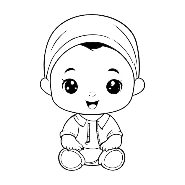 cute little baby boy with knitted hat and scarf vector illustration design