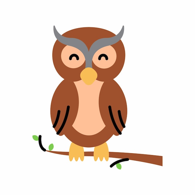 Cute little baby Owl. funny smiling animal. colored flat cartoon vector illustration.