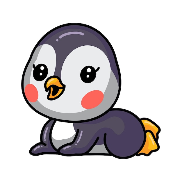 Cute little baby penguin cartoon lay down