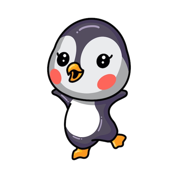 Vector cute little baby penguin cartoon posing