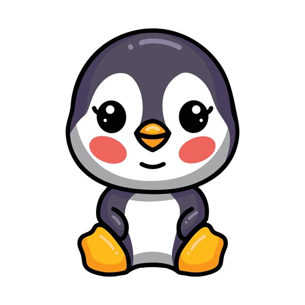 Vector cute little baby penguin cartoon sitting