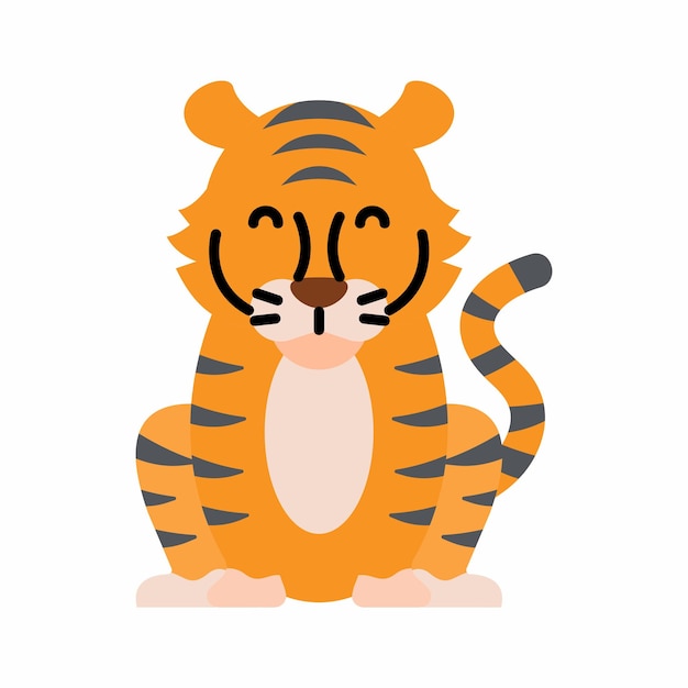 Cute little baby Tiger. funny smiling animal. colored flat cartoon vector illustration.