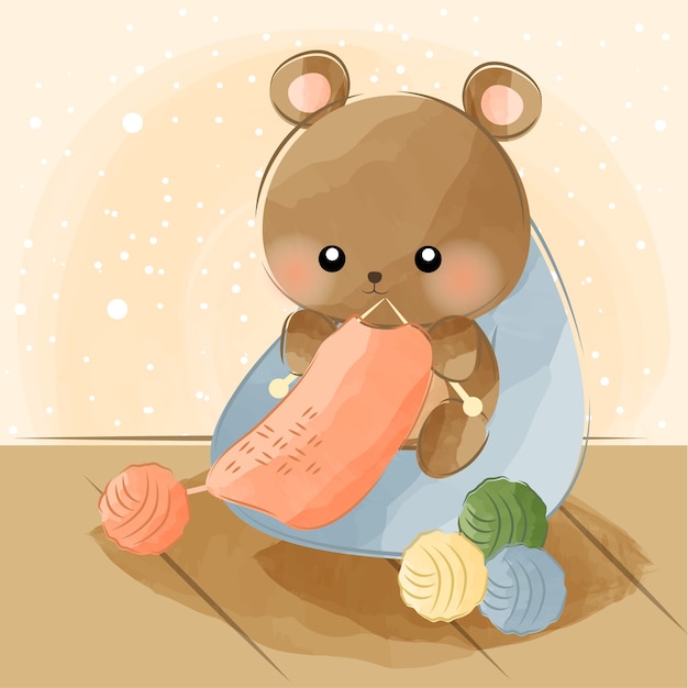 cute little bear knitting