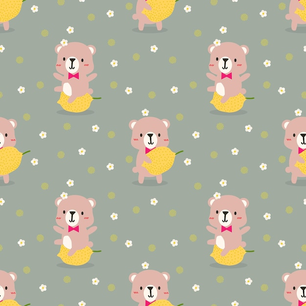 Cute little bear and lemon seamless pattern