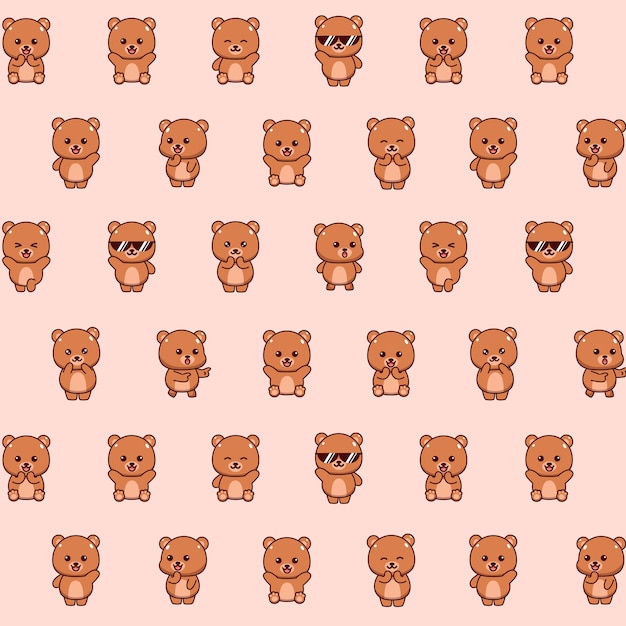 Cute little bear seamless pattern design Animal illustration pink background