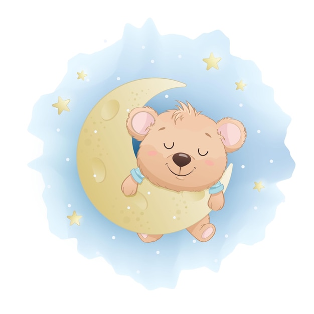 Cute little bear sleeping on the Moon