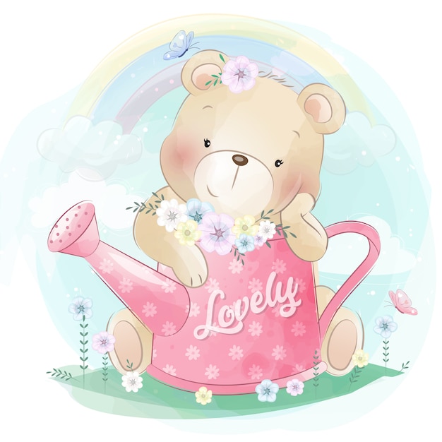 Cute little bear with beautiful flower