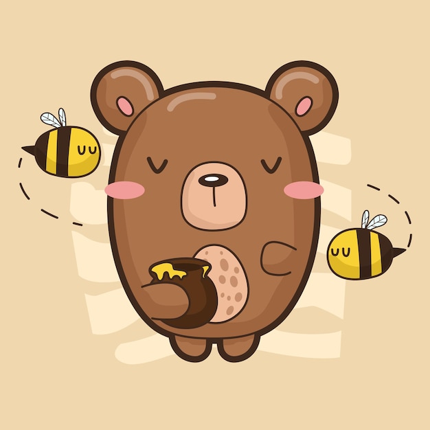 Cute little bear with bees around