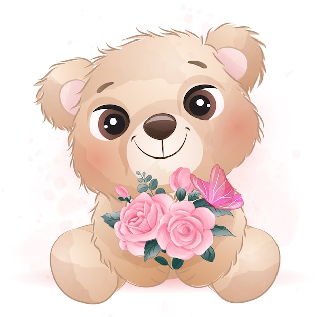 Cute little bear with watercolor effect