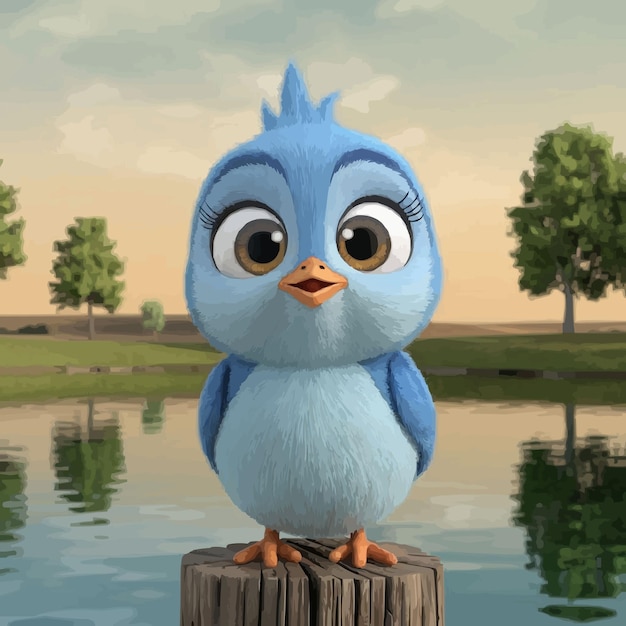 cute little blue cartoon bird