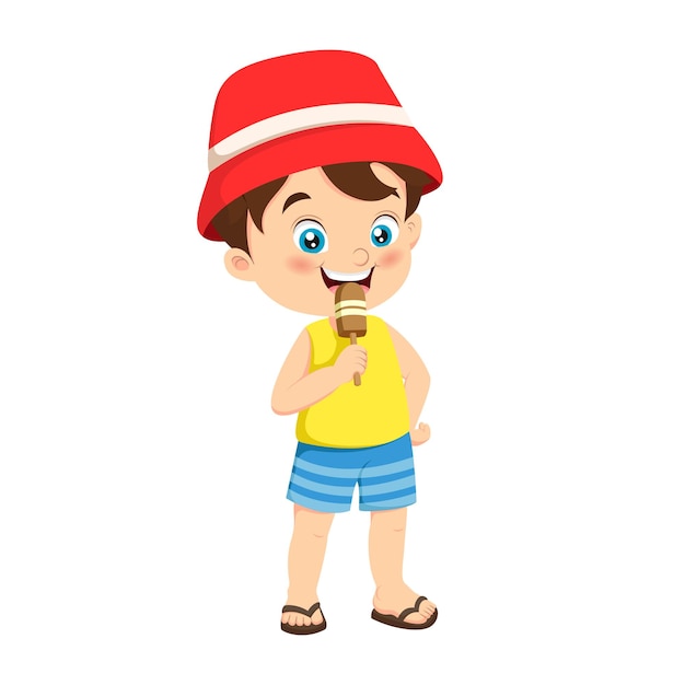 Cute little boy cartoon eating ice cream