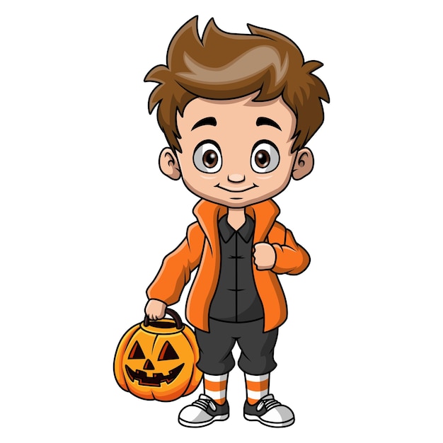 Cute little boy cartoon with pumpkin basket