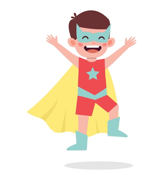 Cute little boy celebrate halloween wear superhero costume vector illustration