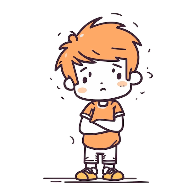 Cute little boy crying Vector illustration in doodle style