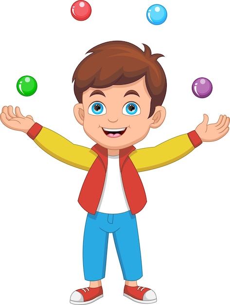 cute little boy juggling cartoon