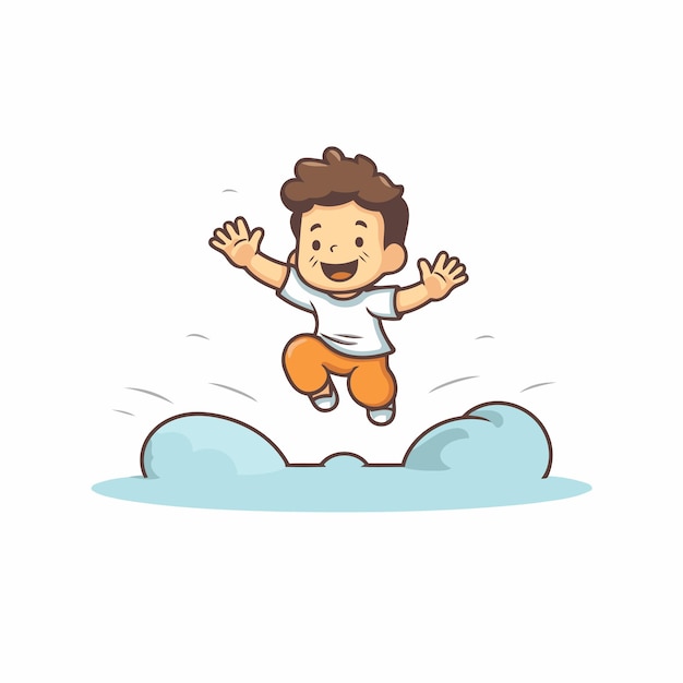 Cute little boy jumping on the cloud Vector cartoon illustration