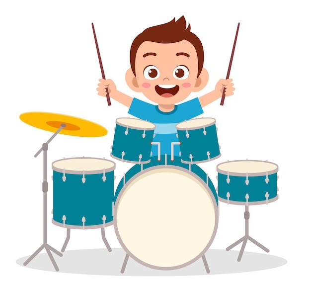 Cute little boy play drum in concert