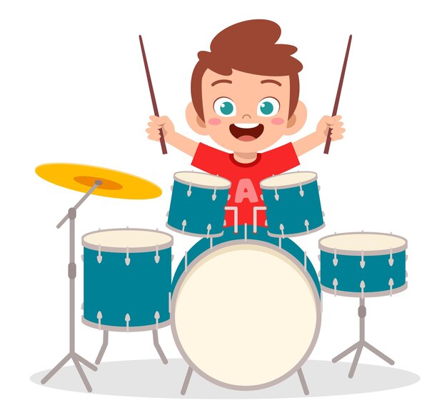 Cute little boy play drum in concert