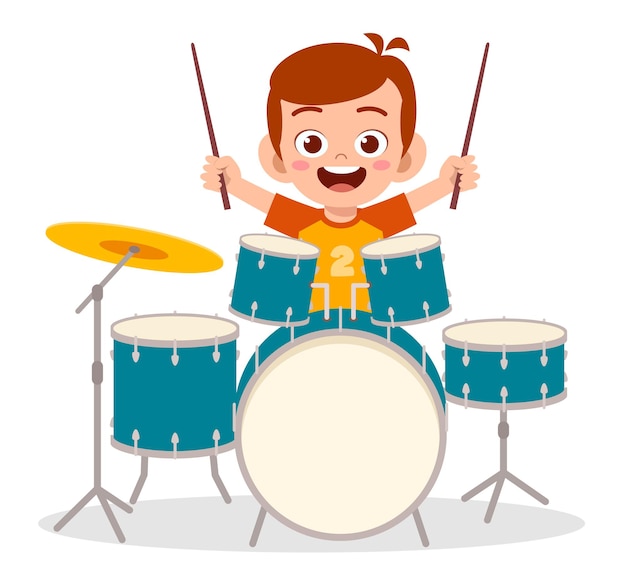 Cute little boy play drum in concert