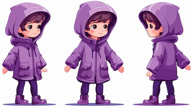 Cute Little Boy in Purple Raincoat Illustration