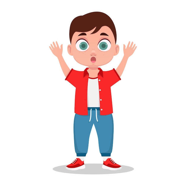 Cute little boy showing shock and amazement. Vector illustration