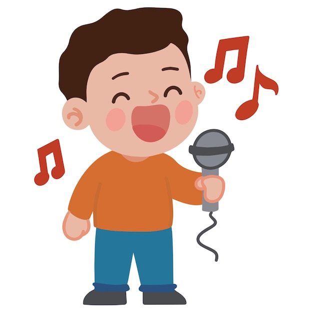 Vector cute little boy sing a song cartoon vector illustration