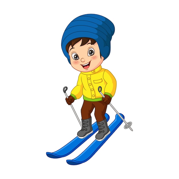 Cute little boy skiing in winter clothes