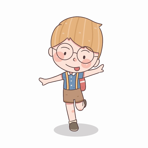 Cute little boy student with school bag and standing vector and illustration