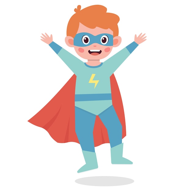 Cute little boy wear superhero costume vector illustration