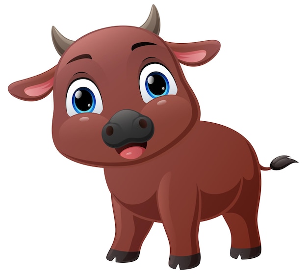 Cute little buffalo cartoon on white background