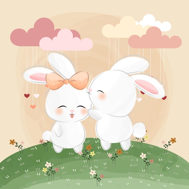 cute little bunnies, flowers and love