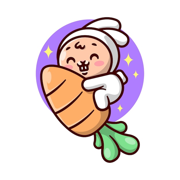 CUTE LITTLE BUNNY IN ASTRONAUT SUIT IS RIDING A BIG CARROT AND FLYING TO SPACE   CARTOON MASCOT AND CHRACTER