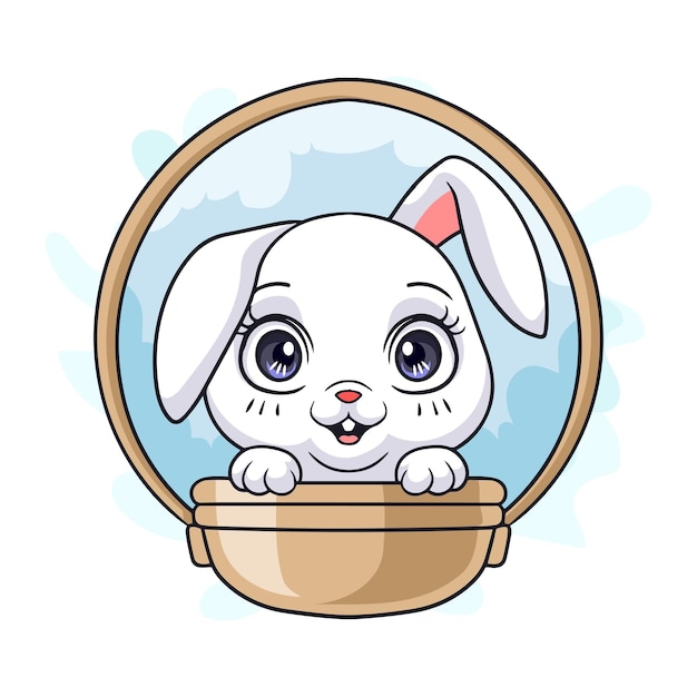 Cute little bunny cartoon in a basket