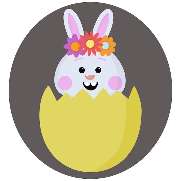 Cute little bunny in an Easter egg Easter bunny is a multicolored vector clipart happy Easter