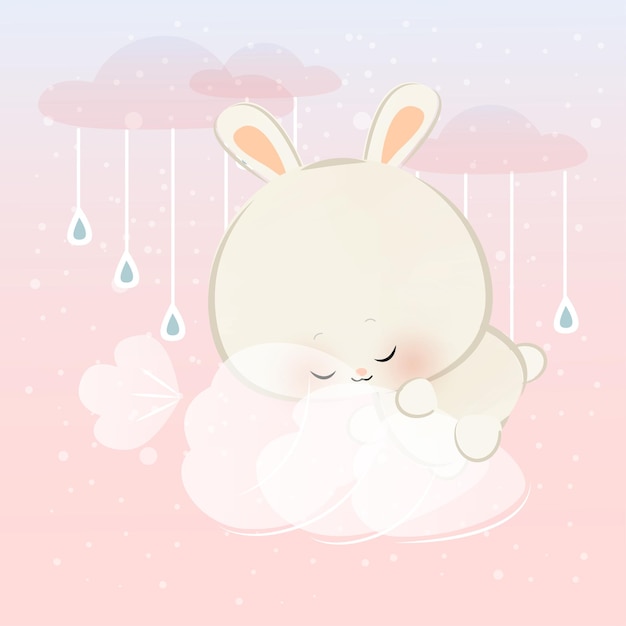 cute little bunny hugging carrot shaped cloud