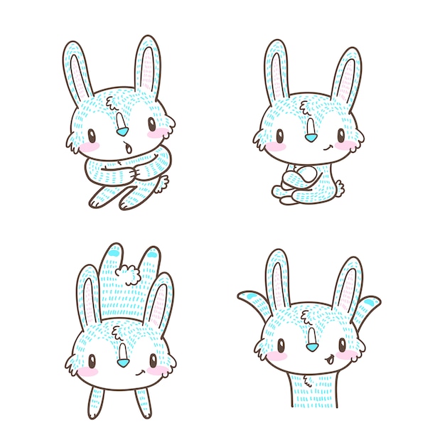 Cute little bunny and rabbit cartoon doodle 