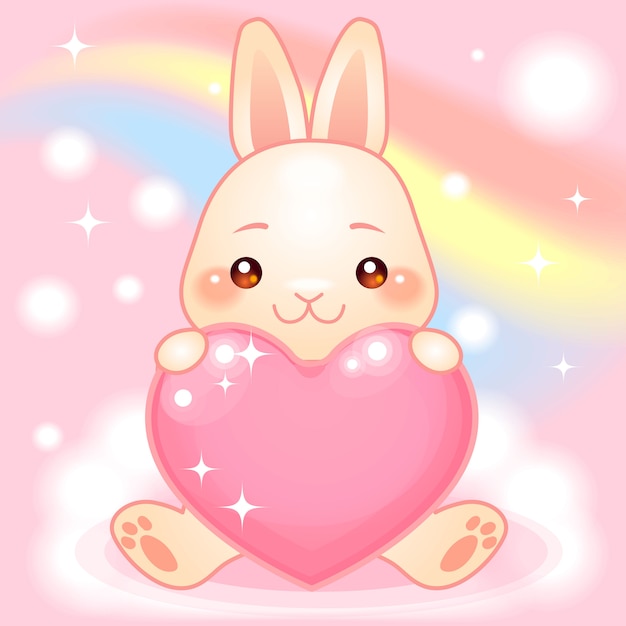 cute little bunny on a rainbow fantasy world