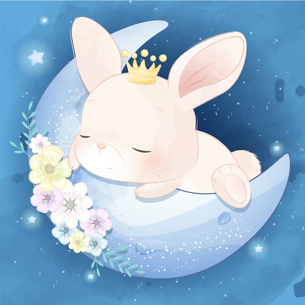 Cute little bunny sleeping in the moon