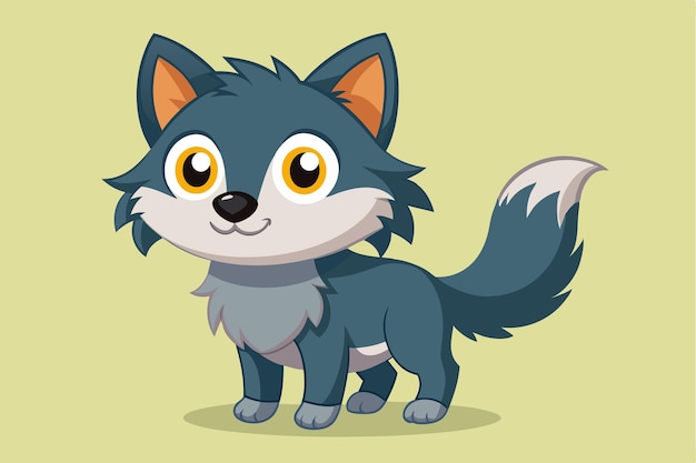 Vector a cute little cartoon wolf with bright eyes is happily standing in a playful pose a cartoon character cute little wolf